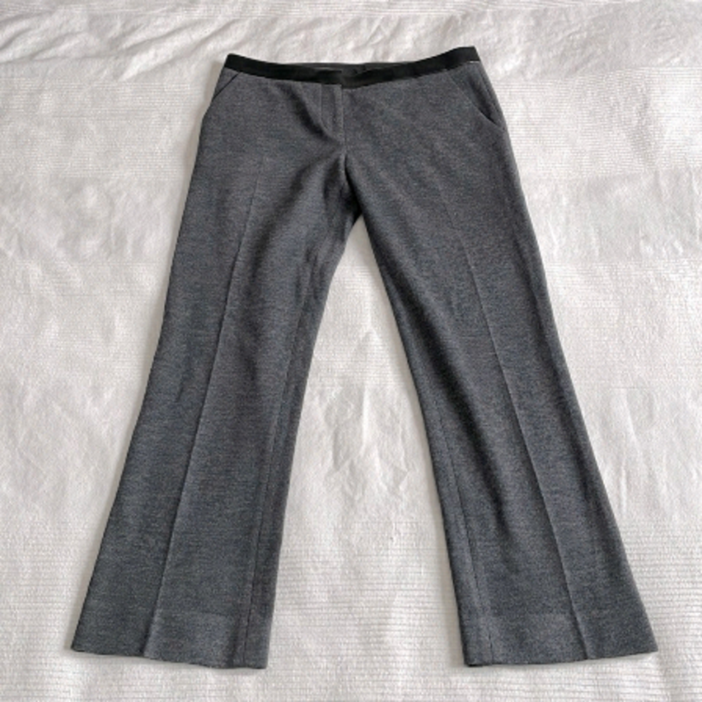𝅺tory Burch Gray Wool Straight Leg Pants With Faux Leather Waistband Size Small